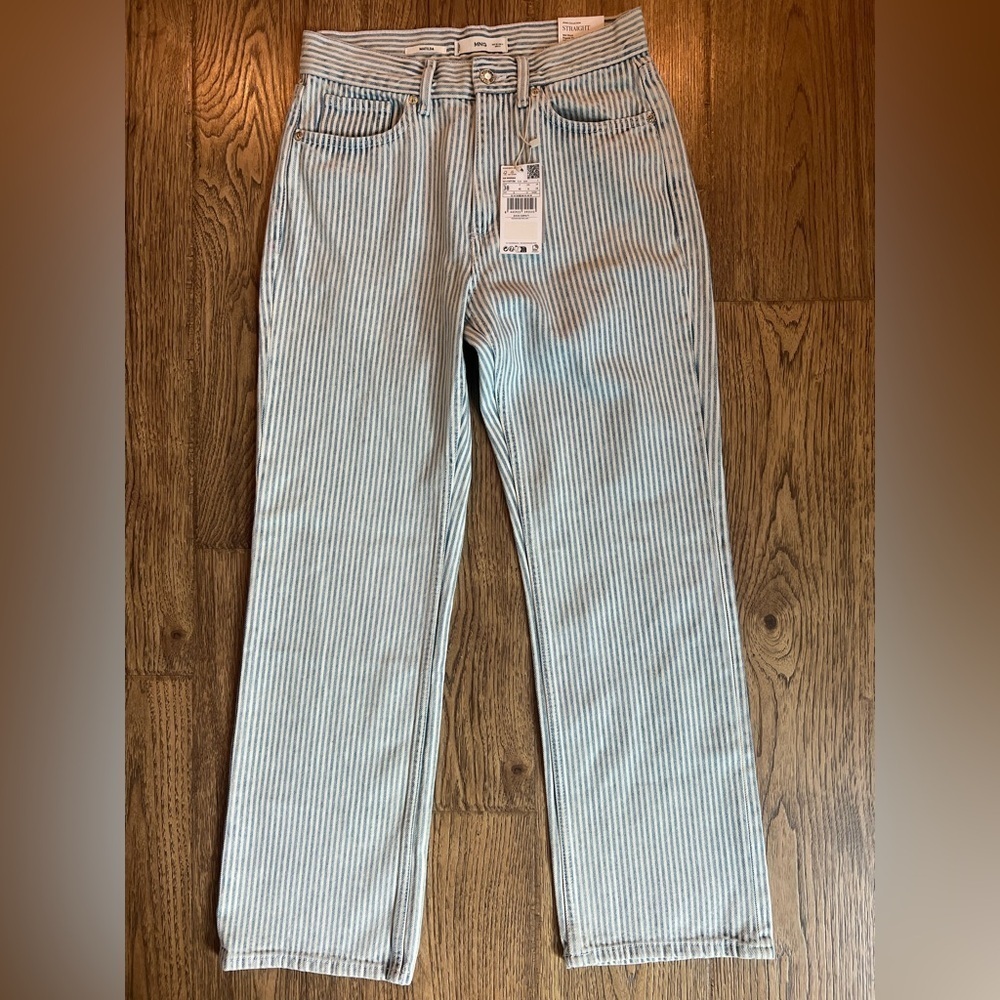 Mango NWT Striped Straight Leg Jean Blue White 6 - Picture 4 of 6